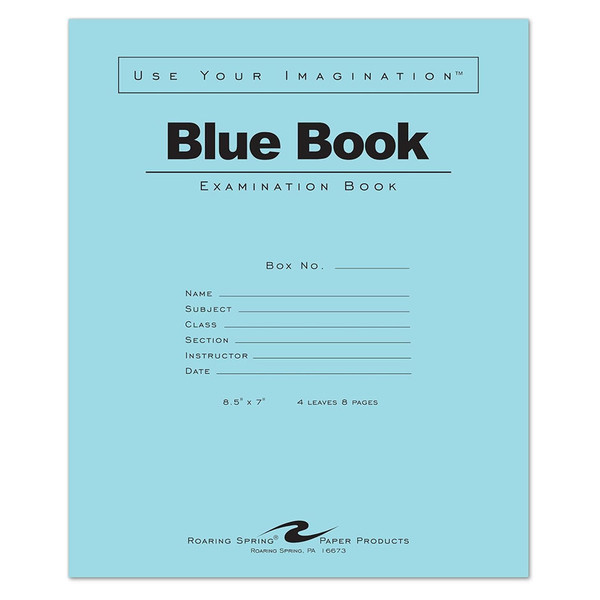 Roaring Spring Blue Exam Book, 8-1/2 x 7, White - 4 Sheets